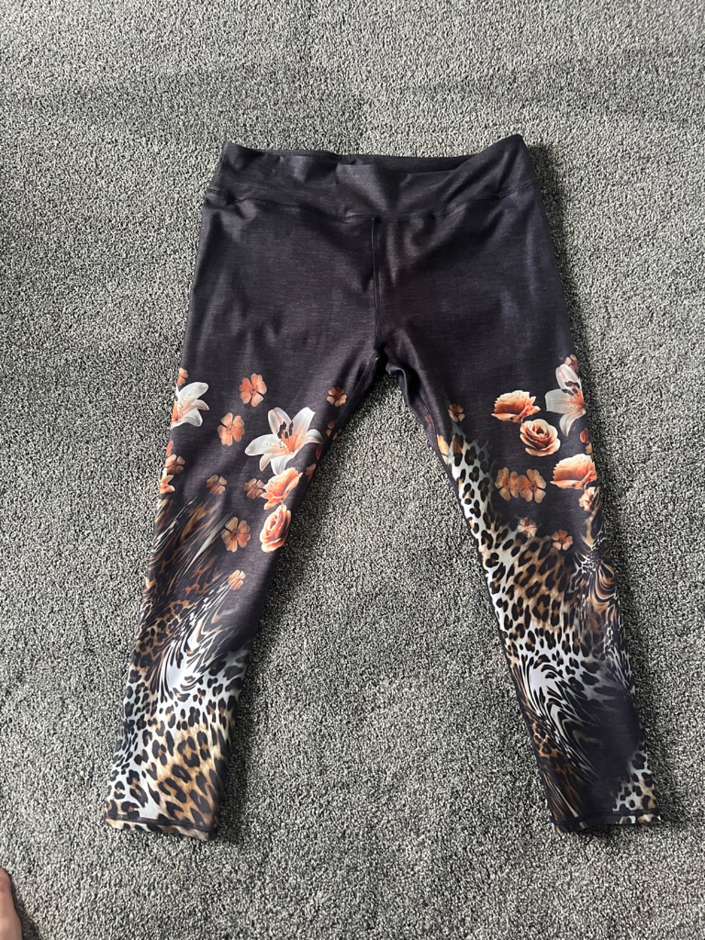 Black Floral & Leopard Print Women's Leggings